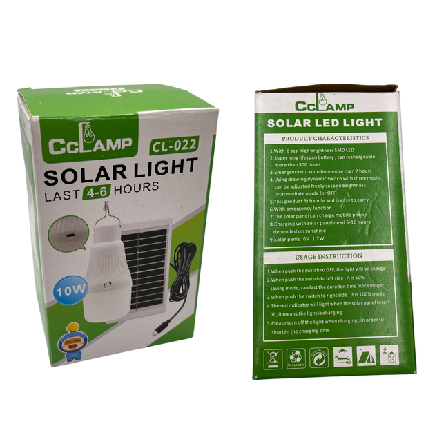 Аккумуляторная LED лампа CcLamp CL-022 10W с крючком и солнечной панелью, 3 режима, белый свет - Фото 7 Аккумуляторная LED лампа CcLamp CL-022 10W с крючком и солнечной панелью, 3 режима, белый свет - изображение 7