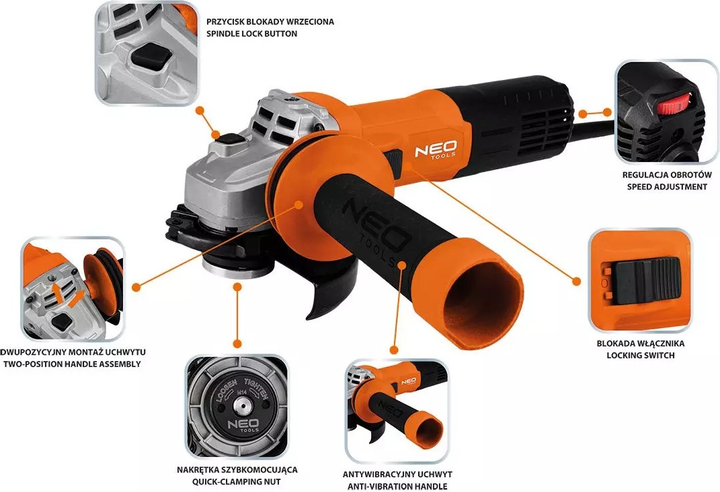 Szlifierka kątowa NEO Tools 1000 W 125 mm 04-716 (5907558465303)   - obraz 8