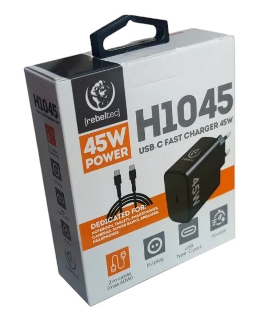 Ładowarka sieciowa Rebeltec H1045 PD 45W USB Type-C Black (RBLAKT00026) - obraz 3