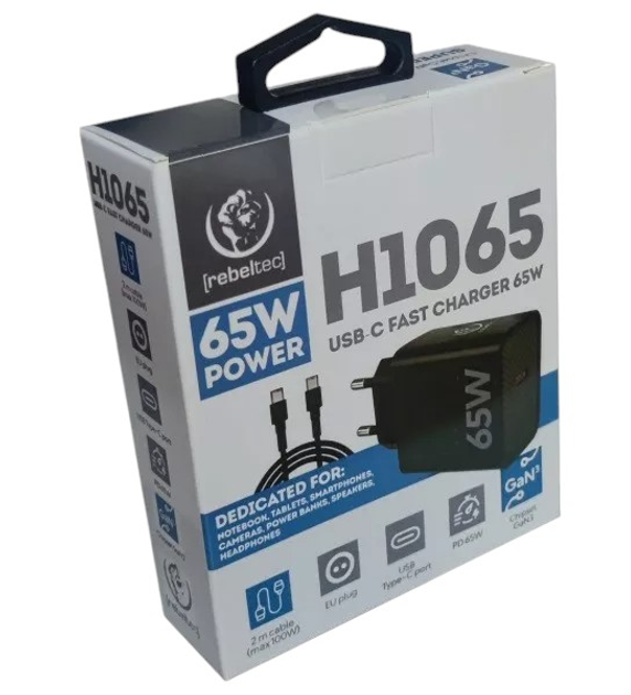 Мережевий зарядний пристрій Rebeltec H1065 PD 65W USB Type-C Black (RBLAKT00027) - зображення 4