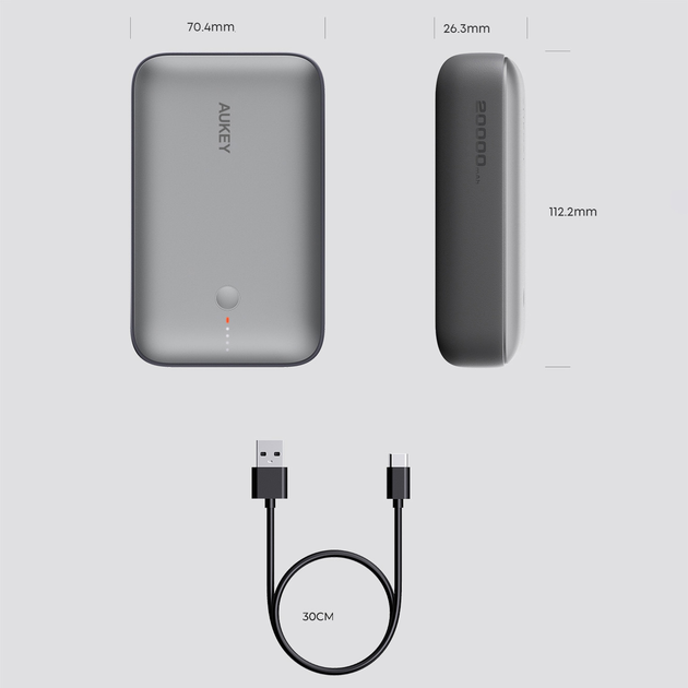 Powerbank AUKEY Spark Mini 20000 mAh, USB-C 22.5W, USB-A Silver (PB-Y57) - obraz 4