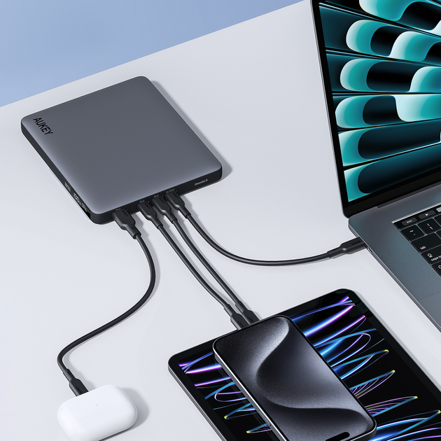 УМБ AUKEY 100W 20000mAh 3xUSB-C PD 3.0 Silver (PB-Y44) - зображення 14