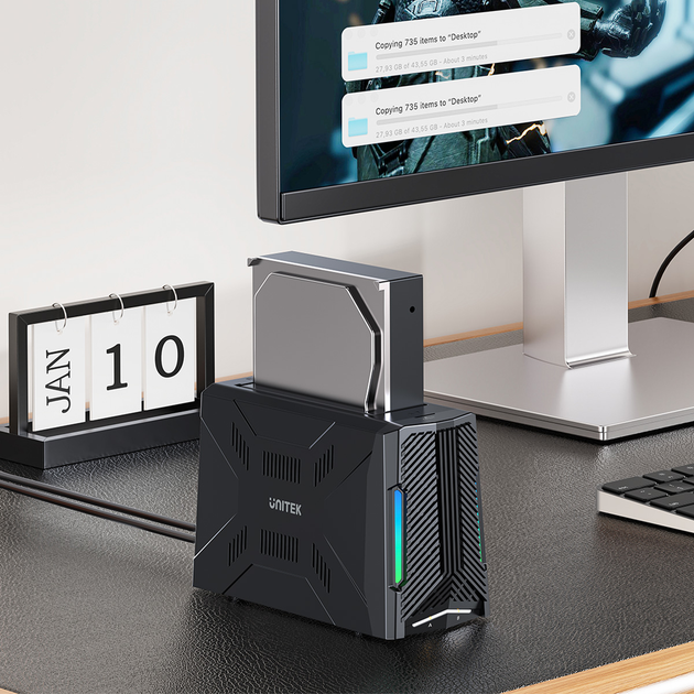 Док-станція Unitek S1234B01-EU для 1x M.2 PCIe NVMe, 1x 2.5”/3.5” SATA SSs/HDD USB-C 10 Gbps - зображення 6