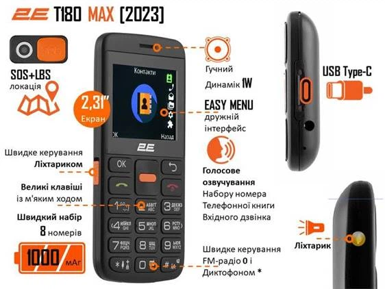 Мобильный телефон 2E 688130251051 T180 MAX 2.3" 2SIM, 1000мА•ч, черный - изображение 13