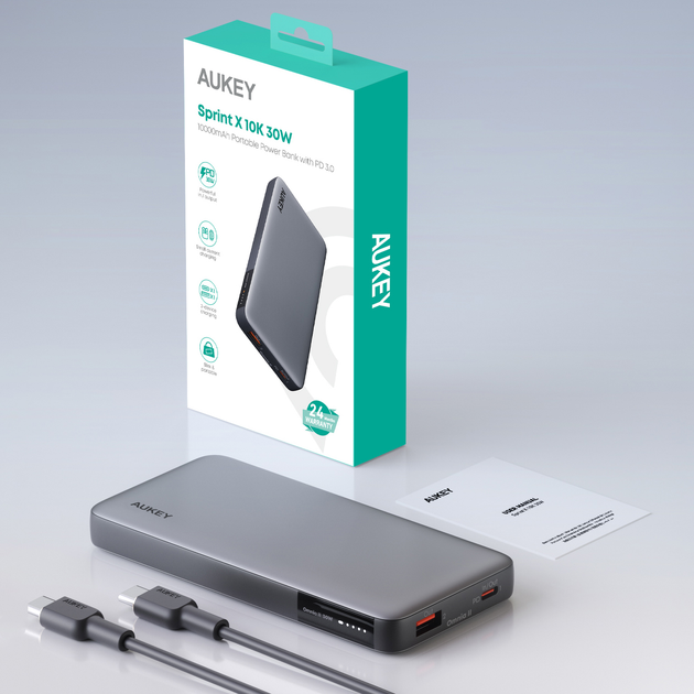 Powerbank AUKEY 10000 mAh, USB-C PD 30W, USB-A 22.5W Grey (PB-Y41) - obraz 14
