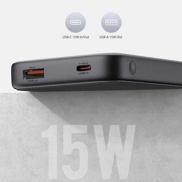 УМБ AUKEY Spark GO 10000 mAh, USB-C 15W, USB-A Grey (PB-Y46) - зображення 7