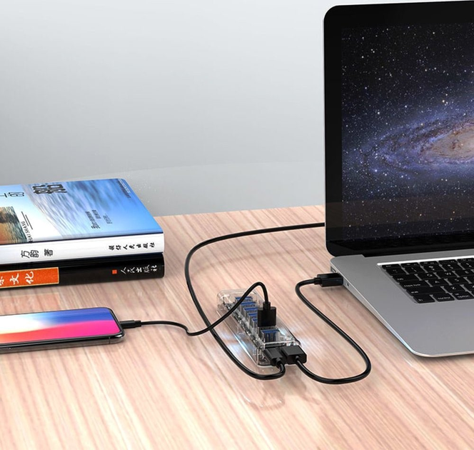 USB-хаб Orico F7U-U3-CR-BP 7x USB-A 5Gbps - зображення 3
