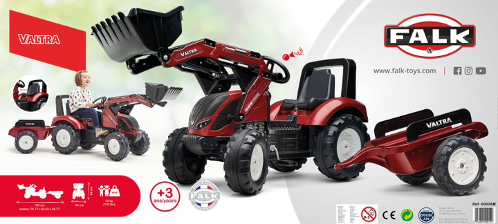 Traktor na Pedały FALK Valtra z Przyczepką i Łyżką Bordowy 4000AM (3016204000149) - obraz 10