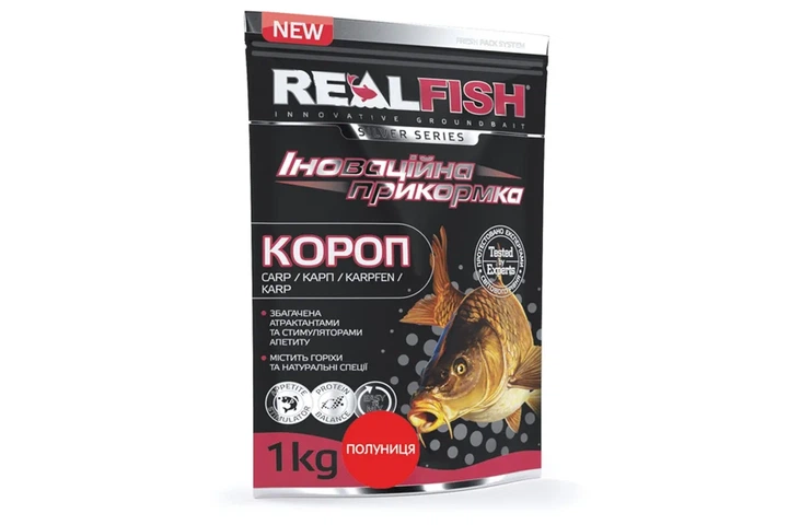 Прикормка Real Fish Карп (клубника) 1кг (8203001004) - Фото 1 Прикормка Real Fish Карп (клубника) 1кг (8203001004) - изображение 1