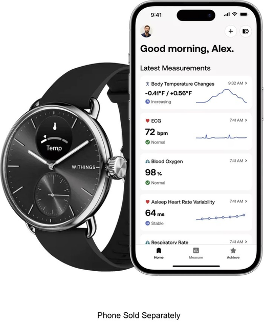 Смарт-годинник Withings ScanWatch 2 38mm Black (HWA10-model 1-All-Int) - зображення 4