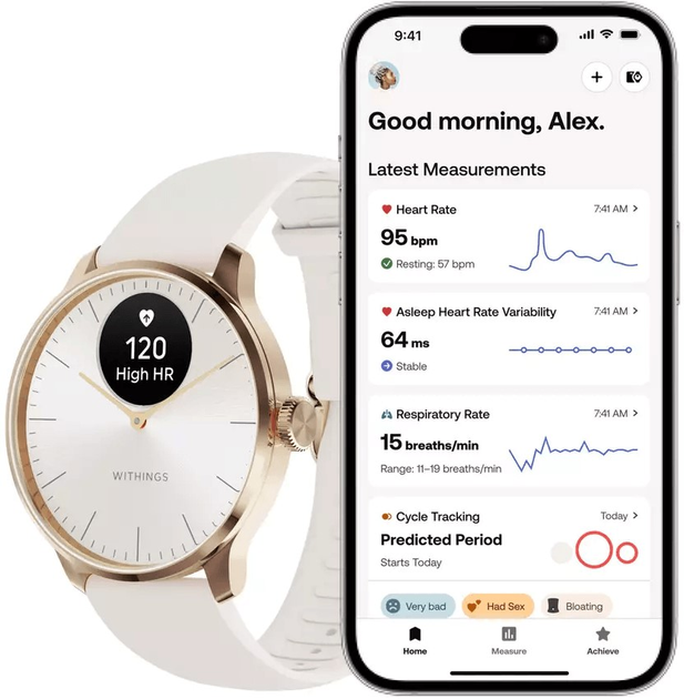 Smartwatch Withings ScanWatch 2 38mm Rose Gold White (HWA10-model 3-All-Int) - obraz 5