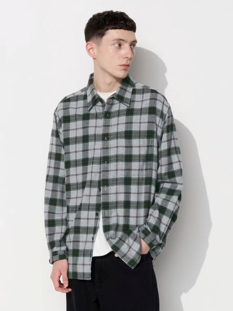 Акція на Сорочка бавовняна тепла чоловіча Uniqlo 343095056 S Сіра картата від Rozetka