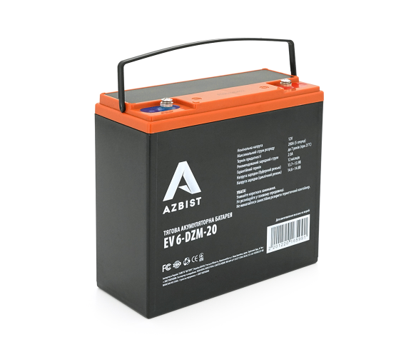 Тяговая аккумуляторная батарея AGM AZBIST 6-DZM-20 12V 20Ah M4 - Фото 1 Тяговая аккумуляторная батарея AGM AZBIST 6-DZM-20 12V 20Ah M4 - изображение 1