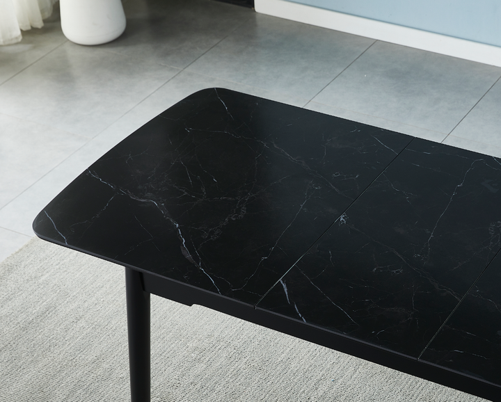 Стол обеденный раскладной BERLIN CERAMIC 140(180)*80 черный мат керамика/черный каркас Intarsio - Фото 8 Стол обеденный раскладной BERLIN CERAMIC 140(180)*80 черный мат керамика/черный каркас Intarsio - изображение 8