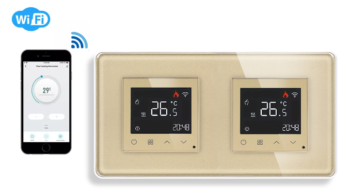 Двухзонный WiFi регулятор теплого пола 1DAL Золото, Закаленное стекло (G157D-TRX2.WF.GD) - изображение 2