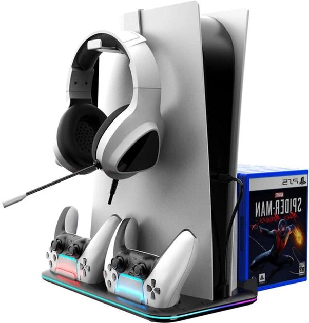 Підставка для PS5 Canyon CS-51 RGB Slim/DE з охолодженням і зарядкою для геймпадів Black (CND-CSPS5B-1) - зображення 4