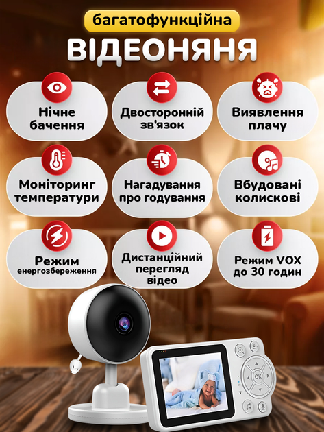 Видеоняня беспроводная радионяня с двусторонней связью Andowl Q-A006X1 видеонаблюдение в детскую с портативным дисплеем 2.8 дюйма радио няня с ночным видением колыбельными и экраном радионяни видеоняни беспроводные видео няни video baby monitor - изображение 2