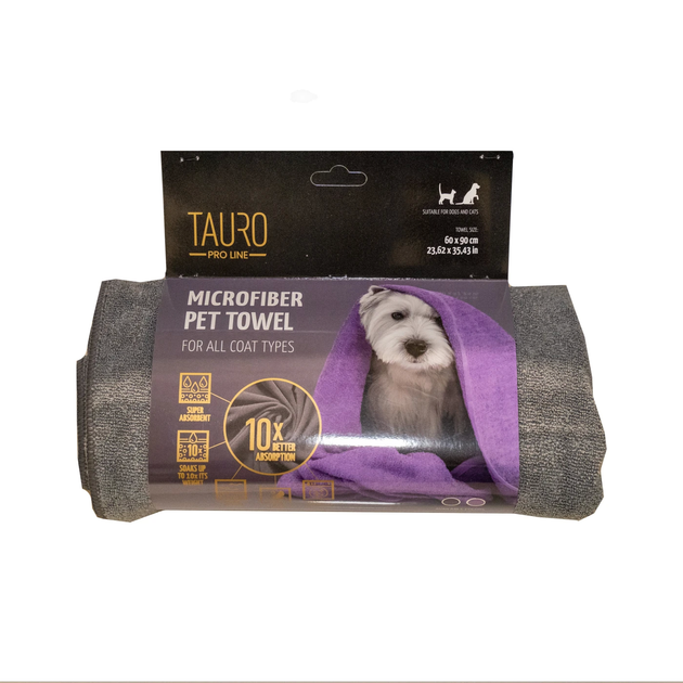 Фото - Інші зоотовари TAU Рушник для домашніх тварин із мікрофібри Tauro Pro Line, grey 60*90 cm арт.TPL63396 