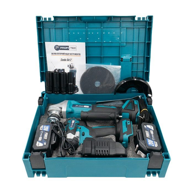 Набор аккумуляторных инструментов PROFI-TEC Combo Set 2 POWERLine DGA20BL+DTW500BL: с АКБ 2шт-20V 5.0Ач+ЗУ - изображение 9