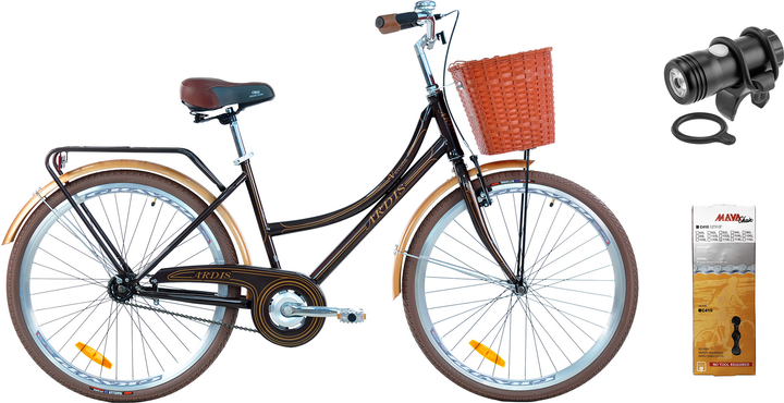 Набір Велосипед Ardis Verona 26" 17" 2023 Коричневий + Ліхтар передній Jing Yi JY-7012F-С USB + Ланцюг велосипедний Maya C410 1/2x1/8x112L (09262-1+29404_jny+00817) від Rozetka на платформі USKIDKA Акція на Набір Велосипед Ardis Verona 26" 17" 2023 Коричневий + Ліхтар передній Jing Yi JY-7012F-С USB + Ланцюг велосипедний Maya C410 1/2x1/8x112L (09262-1+29404_jny+00817) від Rozetka