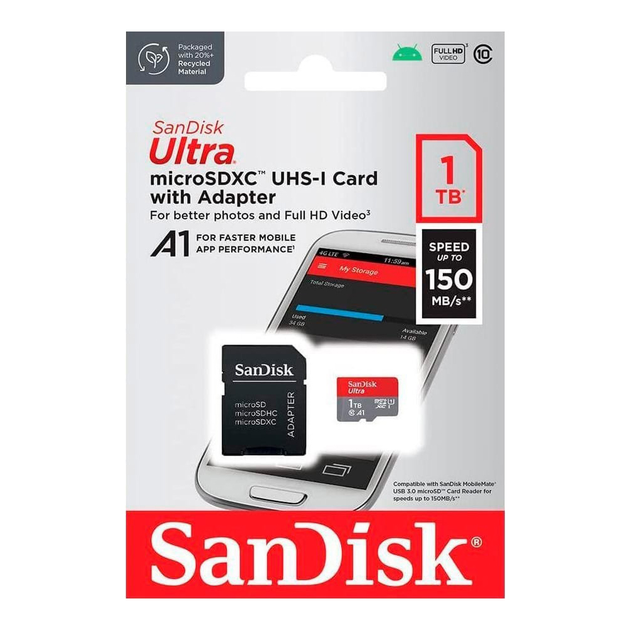 Карта пам'яті microSDXC (UHS-1) SanDisk Ultra A1 1TB class 10 (R150MB/s) (adapter SD) (SDSQUAC-1T00-GN6MA) - изображение 1