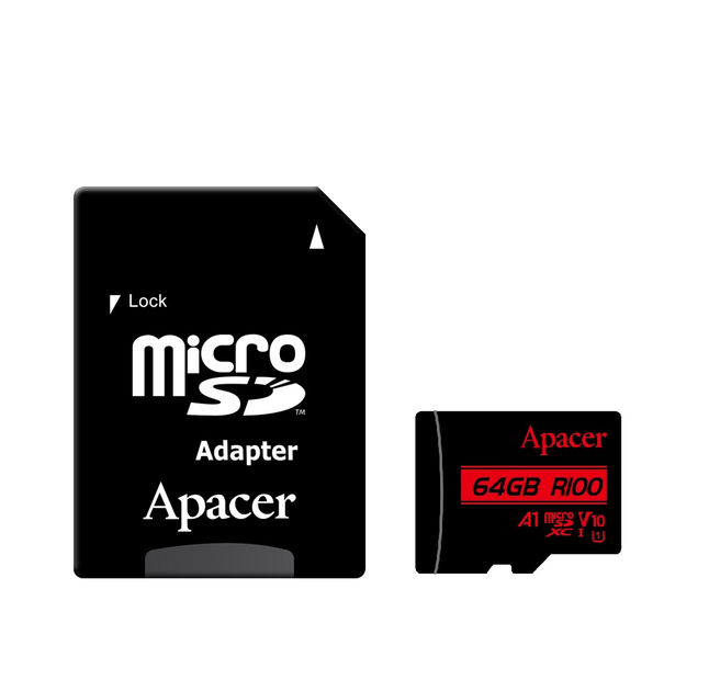 Карта пам'яті microSDXC (UHS-1) Apacer 64Gb class 10 V10 A1 R100MB/s (adapter SD) (AP64GMCSX10UB-R) - Фото 1 Карта пам'яті microSDXC (UHS-1) Apacer 64Gb class 10 V10 A1 R100MB/s (adapter SD) (AP64GMCSX10UB-R) - изображение 1