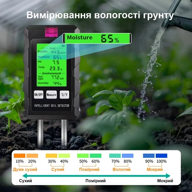 Аналізатор грунту, грунту 6в1 ST-03 (рН, температура, освітленість, плодородіння, вологість ґрунту та повітря) - Фото 9 Аналізатор грунту, грунту 6в1 ST-03 (рН, температура, освітленість, плодородіння, вологість ґрунту та повітря) - изображение 9