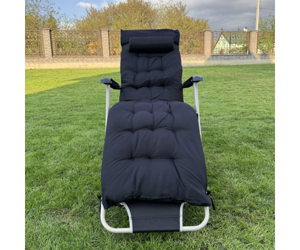 Садовий шезлонг тканинний + матрац Garden Сіро-чорний лежак розкладне крісло - изображение 3