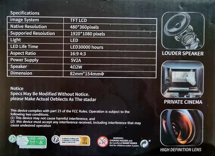 Міні портативний проектор Full HD 1080p з Wi-Fi та динаміком Rotundity M5 з пультом керування Чорний - зображення 4