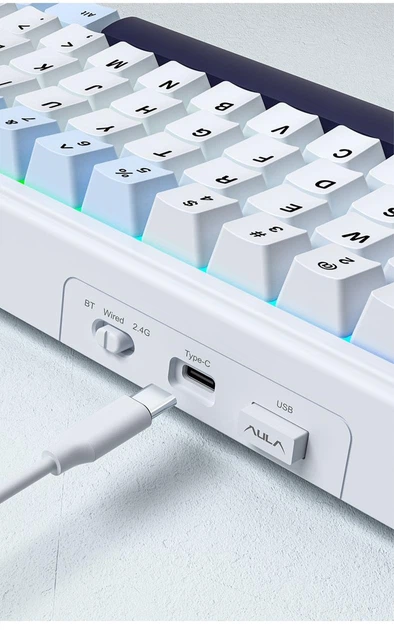 Механічна бездротова (Bluetooth + 2,4G) клавіатура з HOT SWAP AULA F65 RGB 67 Key, WIN/MAC УКР/АНГЛ WHITE/YELLOW (F65WY) - изображение 3