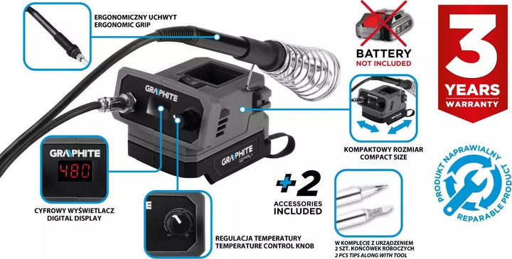 Stacja lutownicza Graphite Energy+ 18V 150 - 480 °C 58GE143 (5902062202949) - obraz 13