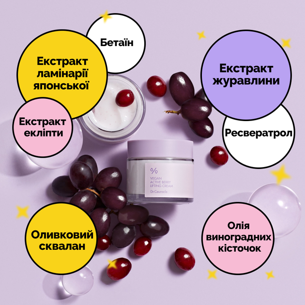 Ліфтинг крем-гель з ресвератролом та екстрактом журавлини Dr.Ceuracle Vegan Active Berry Lifting Cream, 75 г - изображение 2