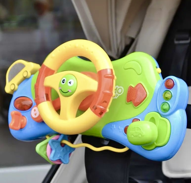 Музичне кермо яке кріпиться на коляску Limo Toy Автотренажер українською мовою M 4095 UA жовто-зелений - зображення 2