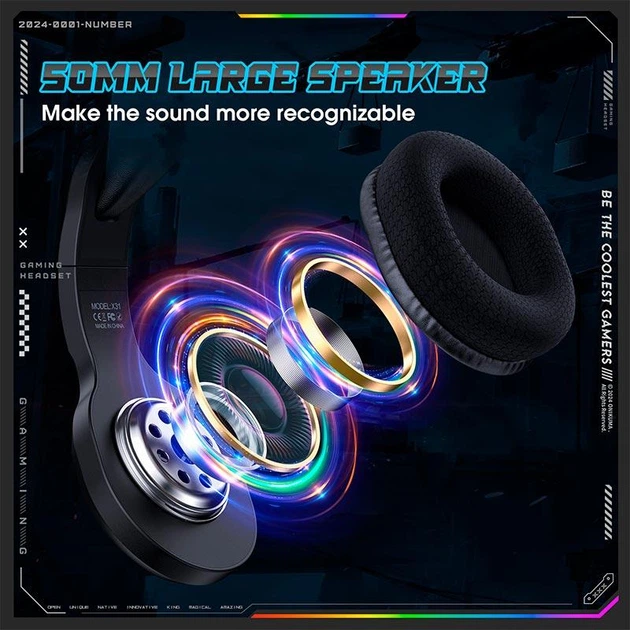 Проводные игровые наушники с всенаправленным микрофоном ONIKUMA X31 Wired Headphone with RGB Colorful Lighting Surround Sound Over-Ear |геймерская гарнитура, USB+3.5мм, подсветка, 50мм динамики, для ПК/PS4/ноутбука| Черный - изображение 9