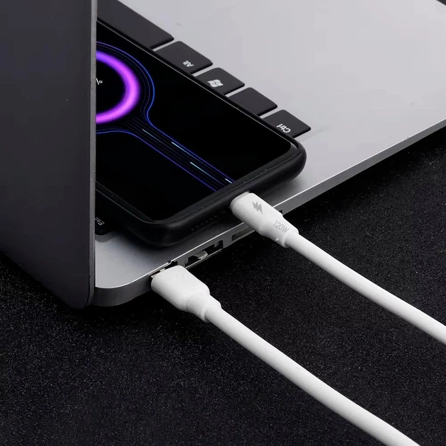 Кабель USB - Type-C для зарядки и питания 120W 25см Белый ( код: USBType-C025m120W ) - Фото 5 Кабель USB - Type-C для зарядки и питания 120W 25см Белый ( код: USBType-C025m120W ) - изображение 5