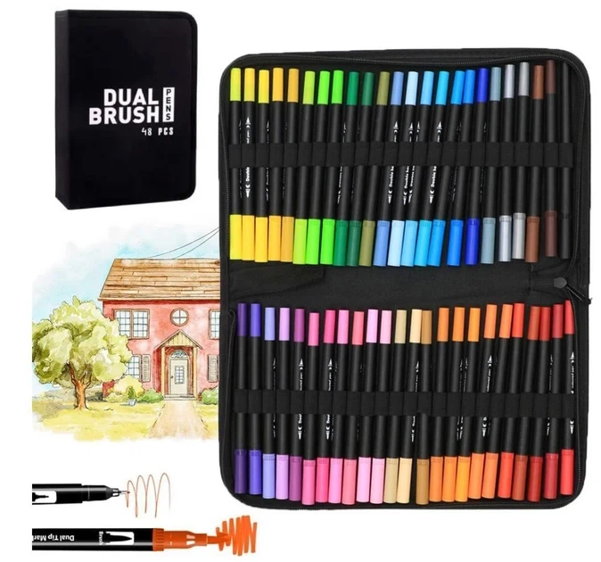 Набор двусторонних маркеров для скетчинга Black Dual Brush Pens на водной основе 48 шт в сумке (3_06268) - Фото 2 Набор двусторонних маркеров для скетчинга Black Dual Brush Pens на водной основе 48 шт в сумке (3_06268) - изображение 2