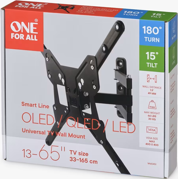 Uchwyt ścienny One For All WM 2451 13" - 65" (8716184064296) - obraz 3