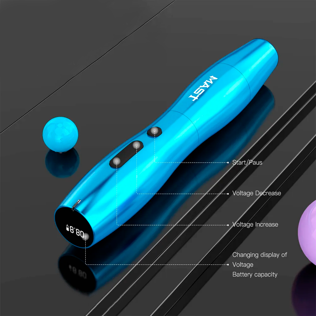 Модульная машинка для татуажа со сменным блоком батареи Mast P20 WQP-020 Blue - Фото 3 Модульная машинка для татуажа со сменным блоком батареи Mast P20 WQP-020 Blue - изображение 3