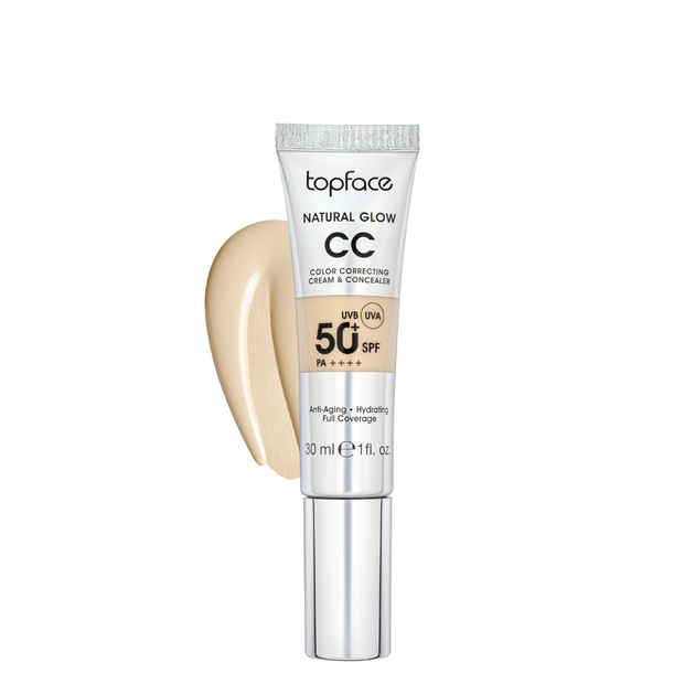 Тональний СС крем topface Natural Glow CC Cream & Concealer SPF50 PT472 30 мл , 002 Warm Beige/Теплий бежевий - зображення 2