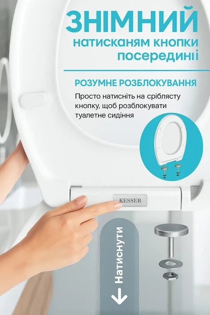 Съемная крышка для унитаза KESSER Duroplast с механизмом плавного закрытия белая О-образная форма Германия - изображение 5
