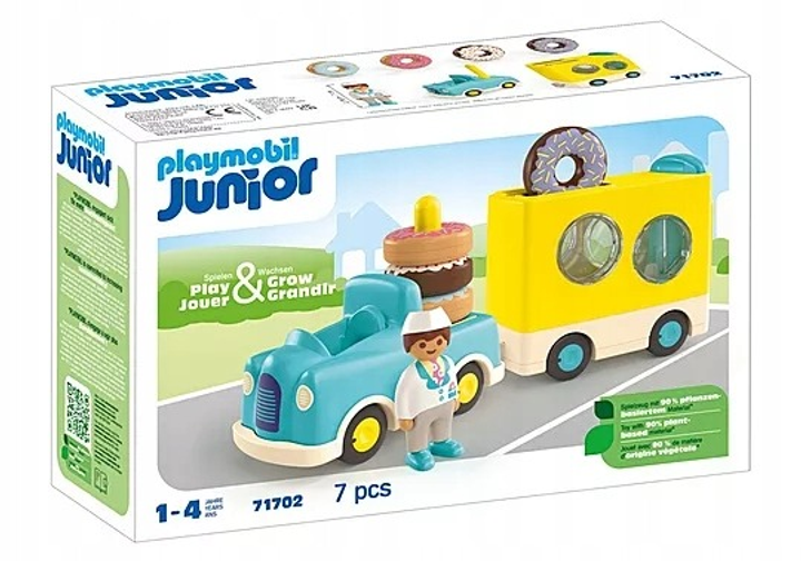 Конструктор Playmobil Junior: Шалена вантажівка з пончиками з функцією штабелювання та сортування 7 елементів (71702) (4008789717023) - зображення 1