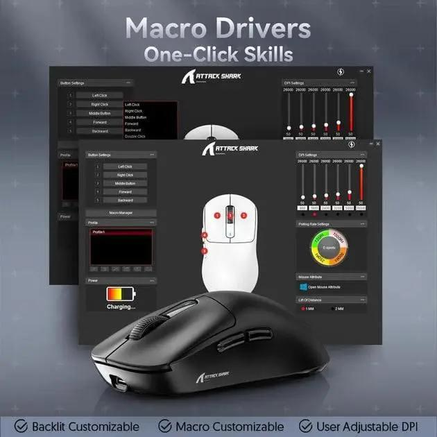 Беспроводная игровая мышь Attack Shark X3 PAW3395 26000dpi + стикеры Black - изображение 4