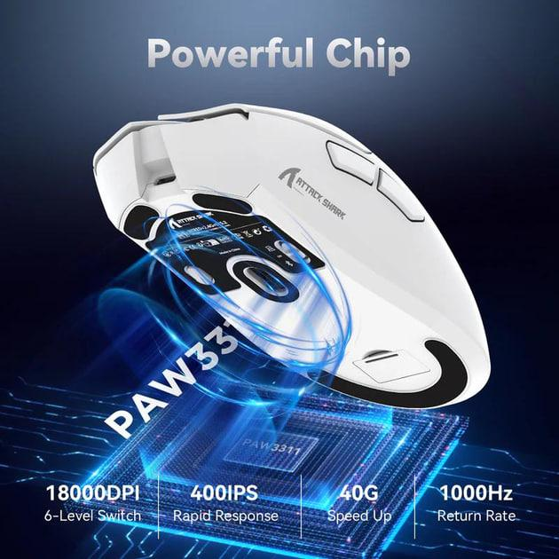 Беспроводная Игровая мышь Attack Shark R1 PAW3311 18000dpi + стикеры White - изображение 7