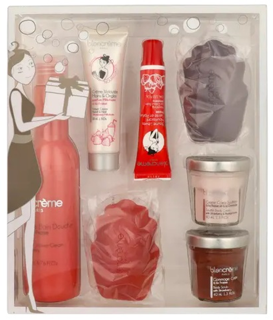 Zestaw kosmetyków do pielęgnacji Blancreme Strawberry & Pomegranate Żel pod prysznic 200 ml+ Krem do ciała 40 ml + Peeling do ciała 40 ml + Mydło Madeleine 2 szt + Krem do rąk 30 ml + Balsam do ust 10 ml (3700614807428) - obraz 1