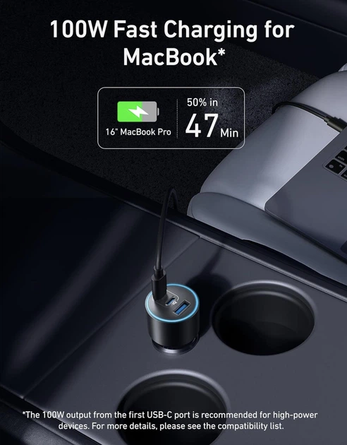 Автомобільний зарядний пристрій Anker USB-C Fast Car 3-Port Charger 167.5W з кабелем Type-C в комплекті - Фото 3 Автомобільний зарядний пристрій Anker USB-C Fast Car 3-Port Charger 167.5W з кабелем Type-C в комплекті - зображення 3