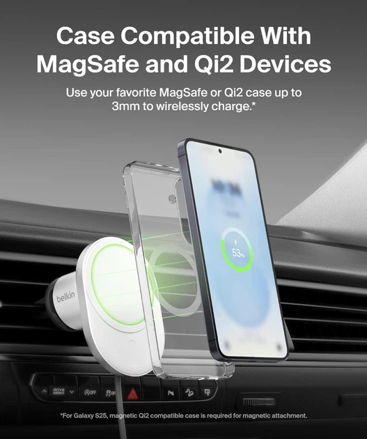 Автомобільний зарядний пристрій Belkin Car Charger PRO 15W MagSafe Qi2 - White - Фото 9 Автомобільний зарядний пристрій Belkin Car Charger PRO 15W MagSafe Qi2 - White - зображення 9