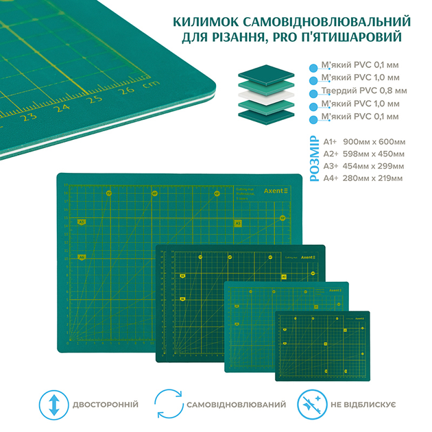 Килимок самовідновлювальний для різання Axent Pro 7906-A, А3, п'ятишаровий 4251458782079 - Фото 3 Килимок самовідновлювальний для різання Axent Pro 7906-A, А3, п'ятишаровий 4251458782079 - зображення 3