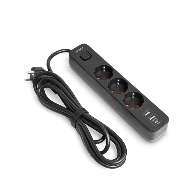 Мережевий подовжувач VIDEX ONCORD з/з 3п 3м (3x1.5мм) 2.4А 2USB+USB-C з кнопкою Black - Фото 2 Мережевий подовжувач VIDEX ONCORD з/з 3п 3м (3x1.5мм) 2.4А 2USB+USB-C з кнопкою Black - зображення 2
