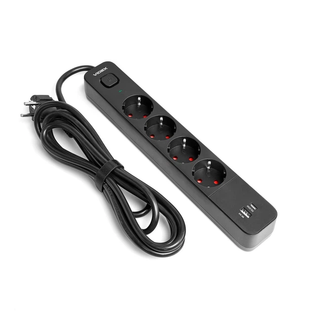 Мережевий подовжувач VIDEX ONCORD з/з 4п 3м (3x1.5мм) 3.4А USB(QC3.0) +USB-C(PD20W) з кнопкою Black - Фото 2 Мережевий подовжувач VIDEX ONCORD з/з 4п 3м (3x1.5мм) 3.4А USB(QC3.0) +USB-C(PD20W) з кнопкою Black - зображення 2