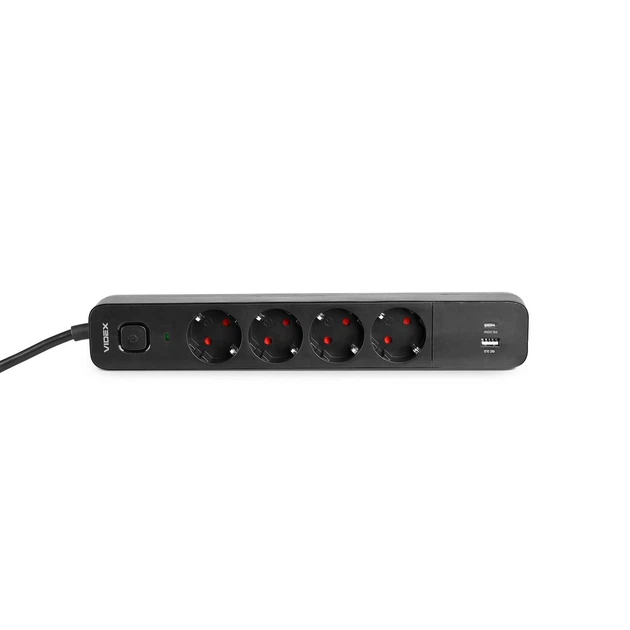 Мережевий подовжувач VIDEX ONCORD з/з 4п 3м (3x1.5мм) 3.4А USB(QC3.0) +USB-C(PD20W) з кнопкою Black - Фото 5 Мережевий подовжувач VIDEX ONCORD з/з 4п 3м (3x1.5мм) 3.4А USB(QC3.0) +USB-C(PD20W) з кнопкою Black - зображення 5